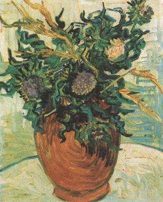 Vincent Van Gogh Still life:Vase with Flower and Thistles (nn04) oil painting image